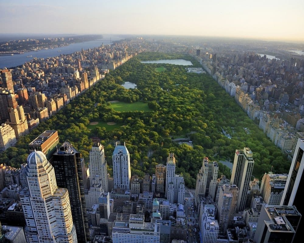 vista aerea central park skyline manhattan new york fiume hudson